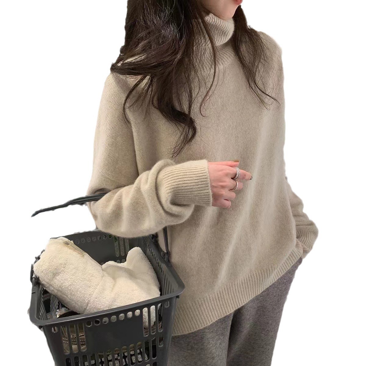 Women's Turtleneck Sweater, Knit, Solid Color, Casual Style