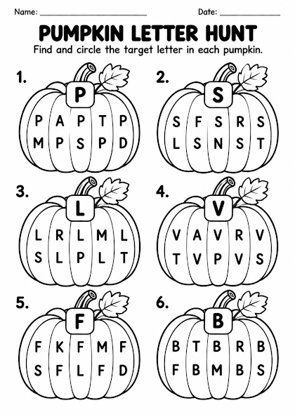 Pumpkin Letter Hunt Worksheet
