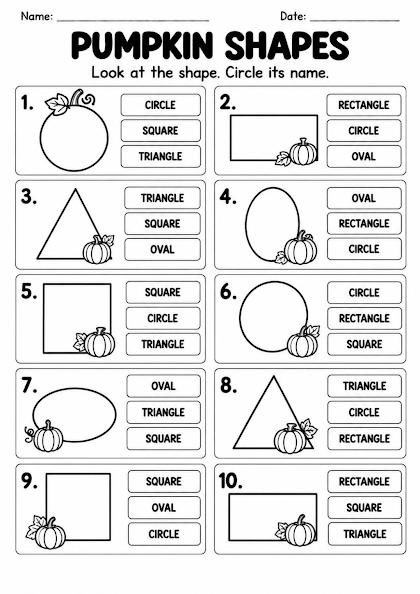 Pumpkin Shape Recognition Worksheet
