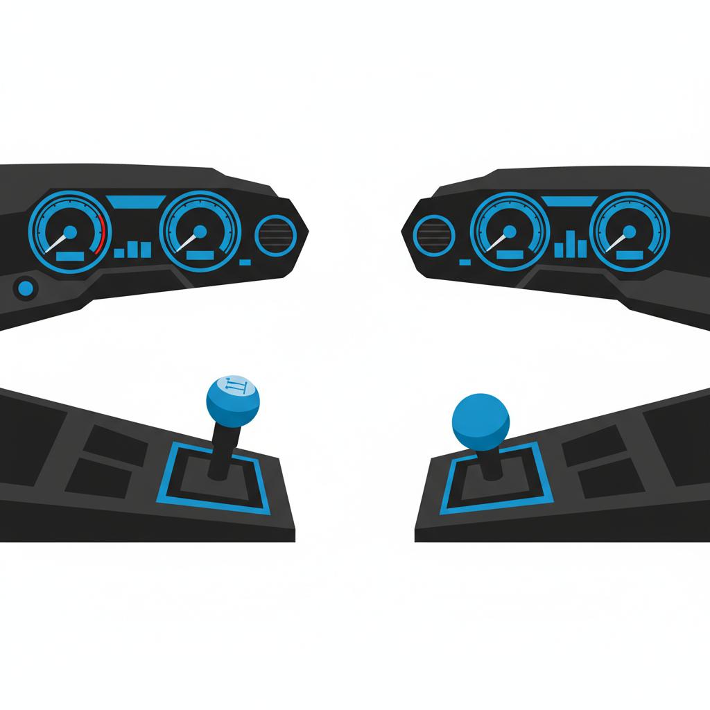 Minimalist 2D vector interior close up of transmission selector and instrument cluster of a Camaro SS and Hellcat pair camaro ss for sale