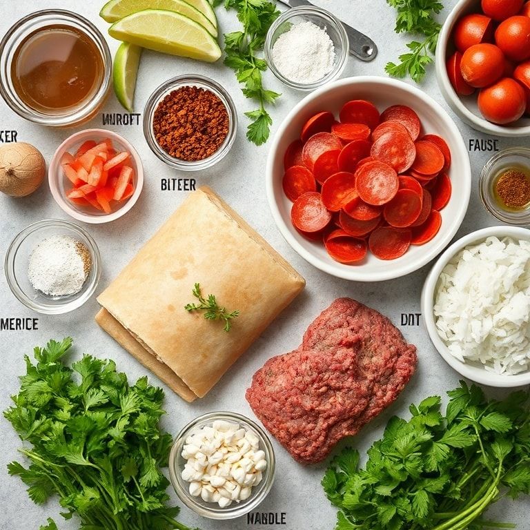 Ingredients for Easy Pepperoni Pizza Wraps with Ground Beef Filling: Quick Homemade Family-Friendly Delight