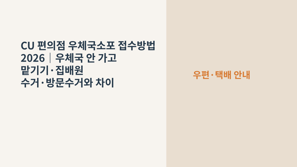 CU 편의점에서 포장한 소포를 맡기고 우체국 집배원이 수거하는 과정을 표현한 이미지