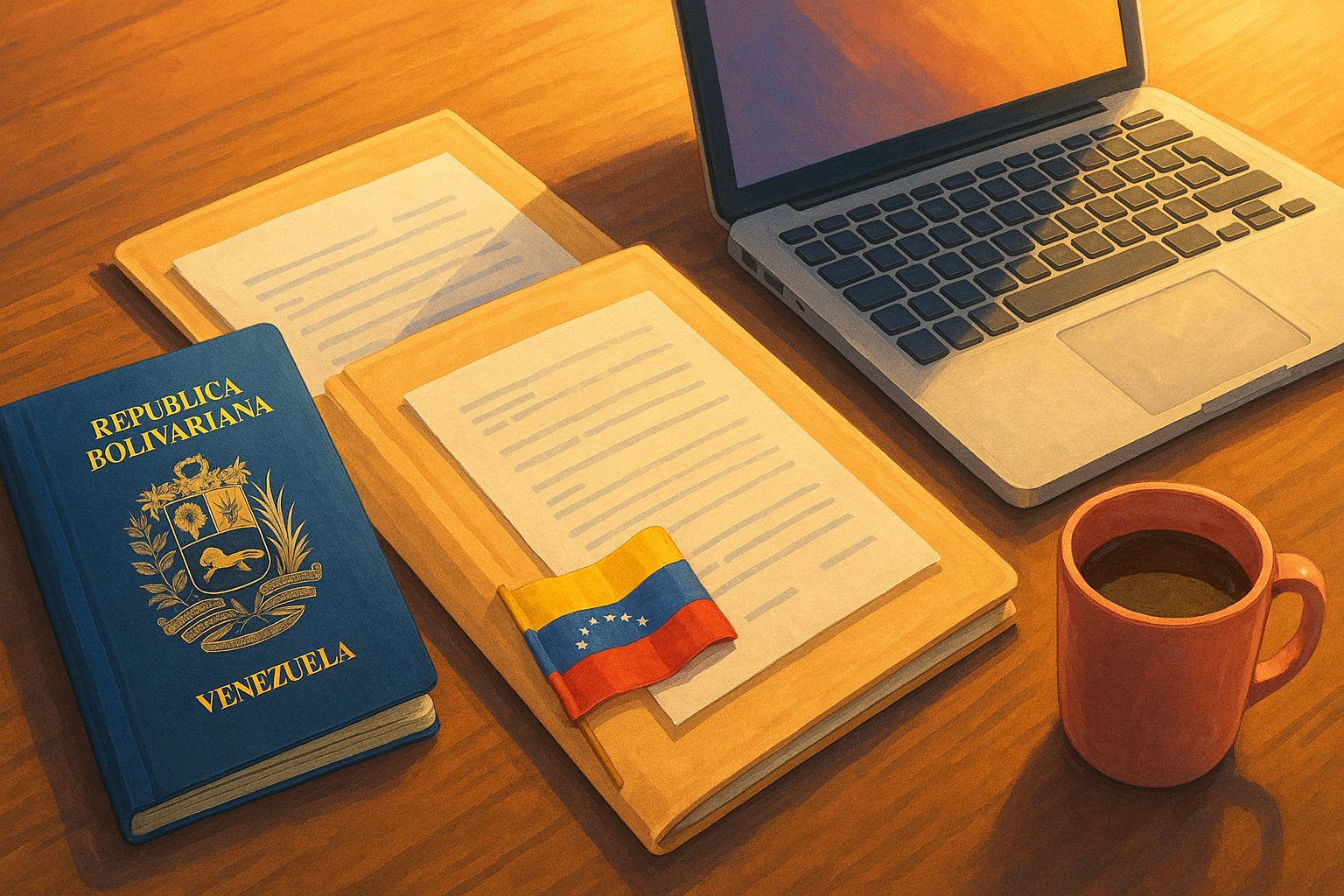 Venezolanos en el exterior organizando documentos para trámites migratorios y apostilla