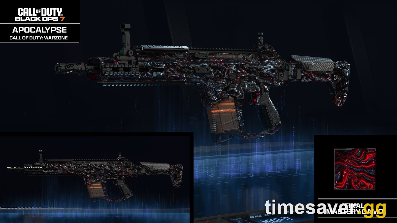 Black Ops 7 final mastery camo with a glossy red-and-black animated finish applied to a weapon