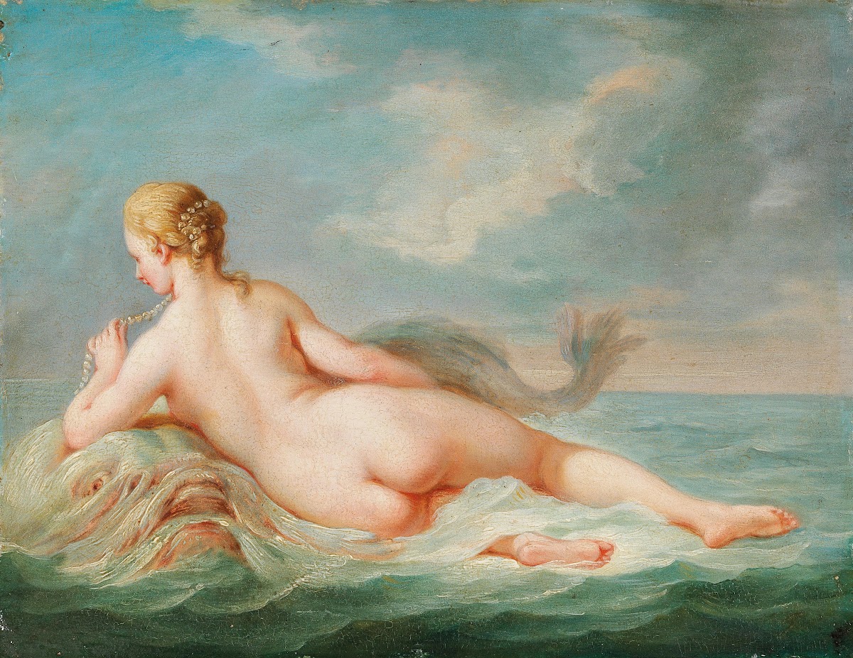 A Naiad lying upon a dolphin