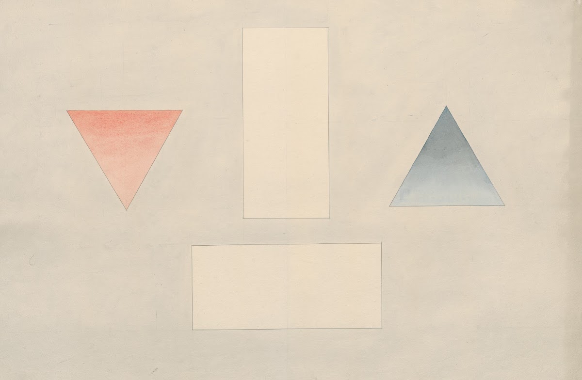 A red triangle pointing downwards a blue triangle pointung upwards and two float