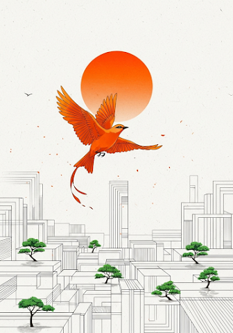 Abstract Orange Bird Flight