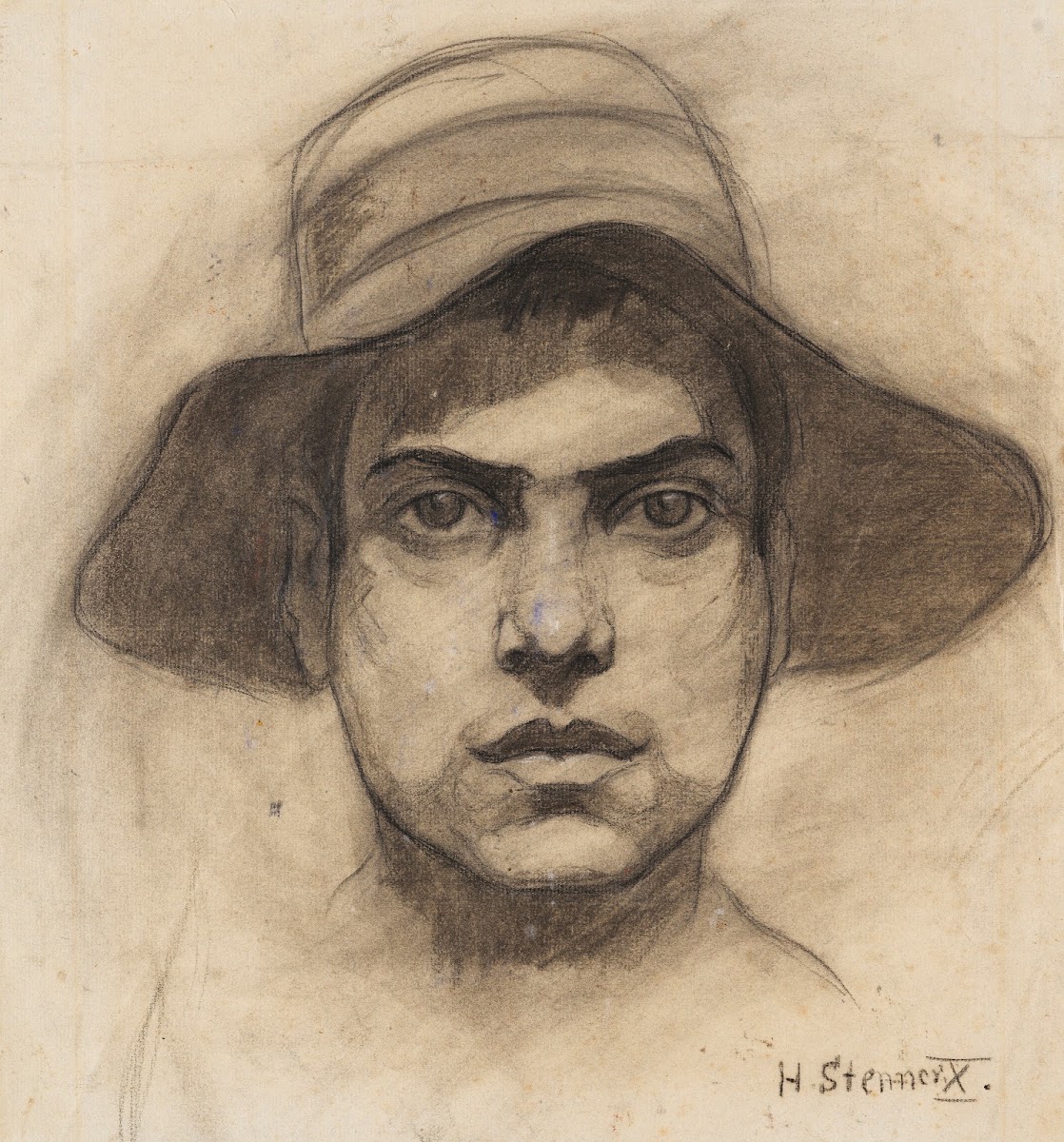 Männerkopf mit Hut 1910