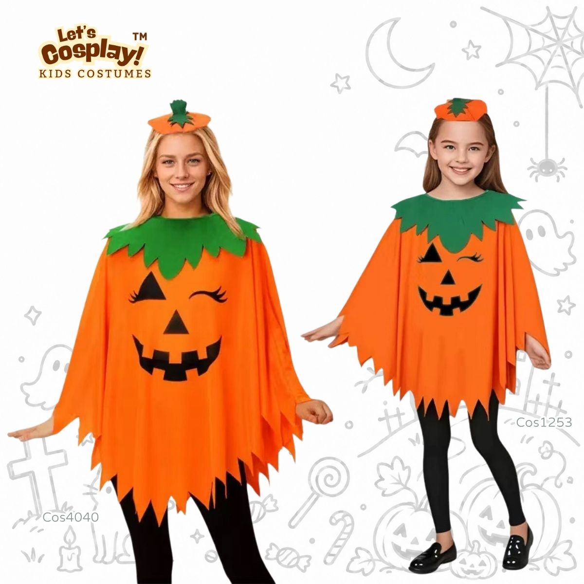 成人南瓜萬聖節服裝 Pumpkin Costume 橙色南瓜斗篷連頭箍 親子造型 COS4040