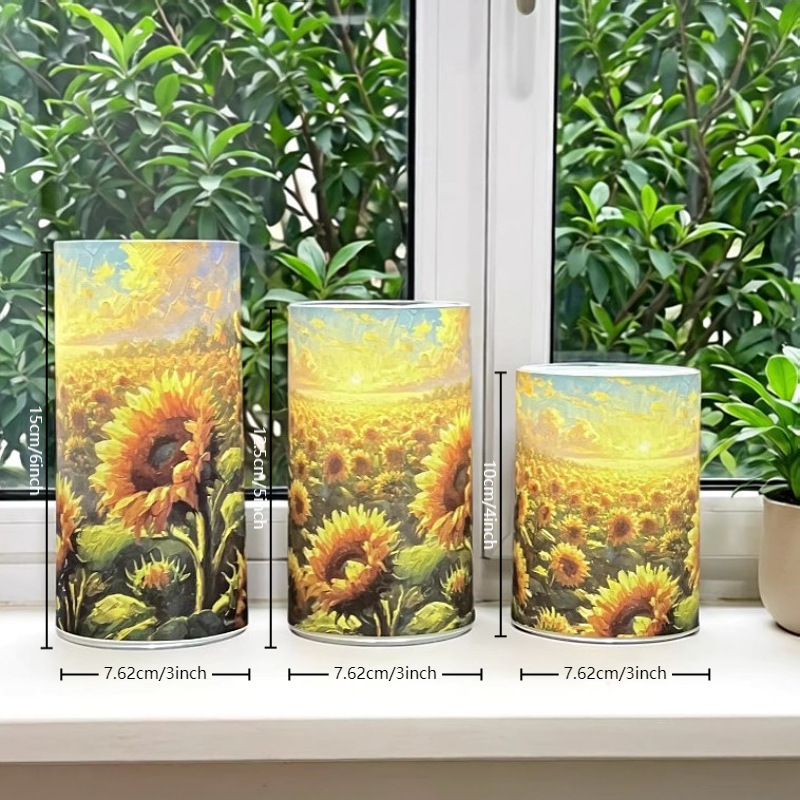 LED-Kerzen-Set mit Sonnenblumen-Motiv, 3-teilig