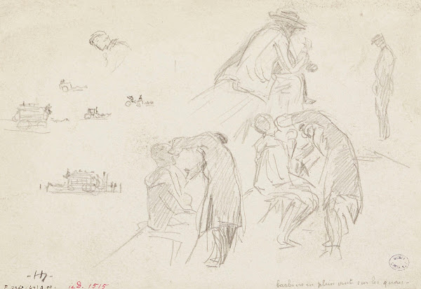 Barbiers au travail sur les quais omnibus 1895   1905