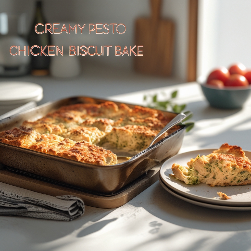 Creamy Pesto Chicken & Sun-Dried Tomato Biscuit Bake