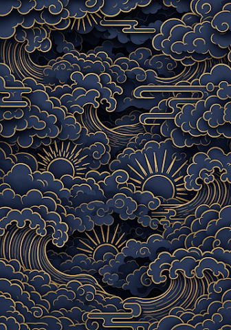 Traditional Japanese Wave Cloud Gold Outline
