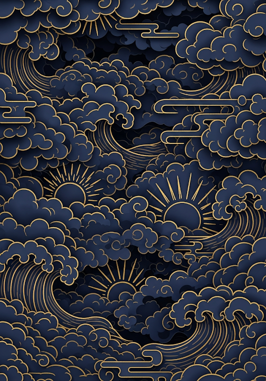 Traditional Japanese Wave Cloud Gold Outline