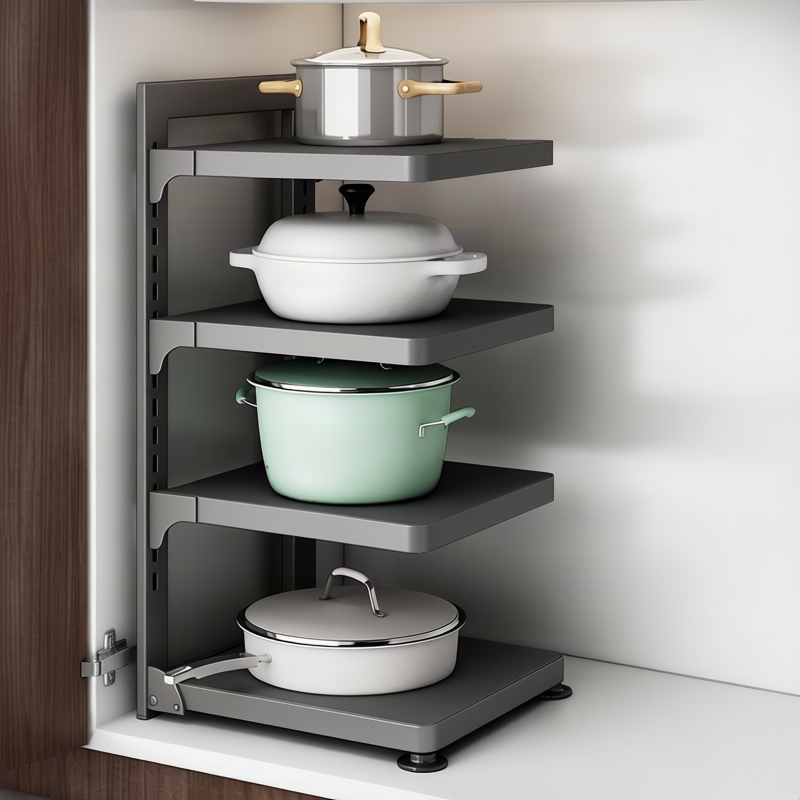 Pot rack, multi-tiered, Gunmetal, foldable
