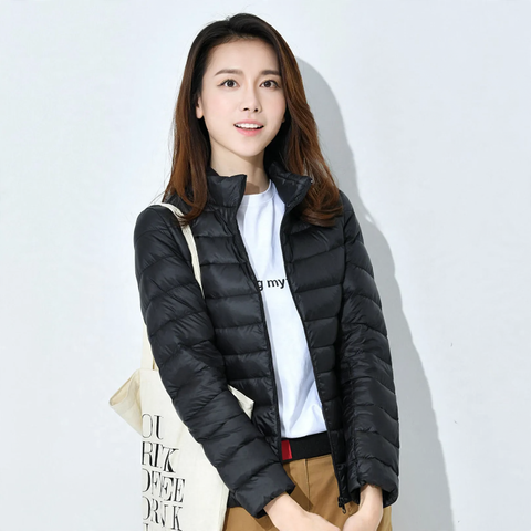 Women's puffer jacket, short, fitted, with synthetic insulation