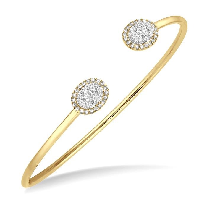 Stackable Oval Shape Halo Lovebright Essential Diamond Open Cuff Bangle