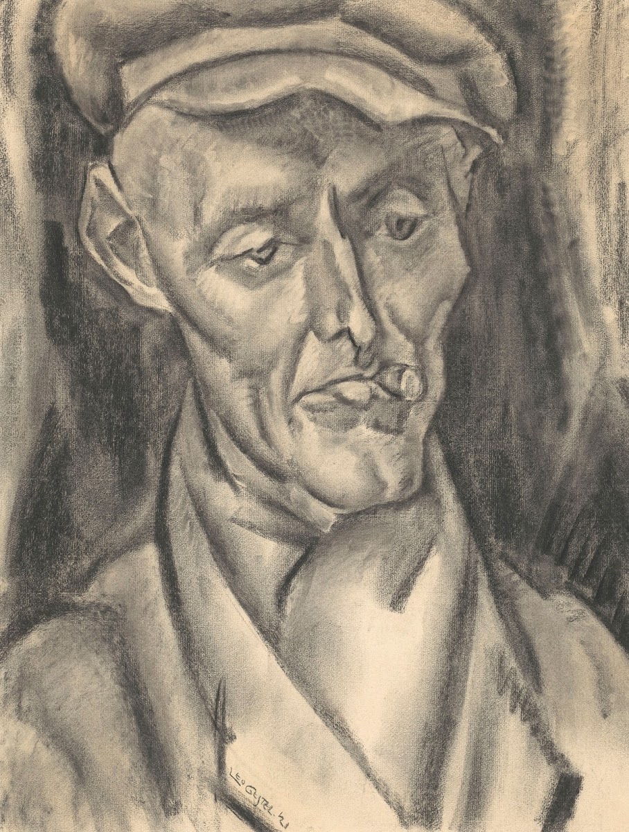Borstbeeld van man met pet en sigaar 1921