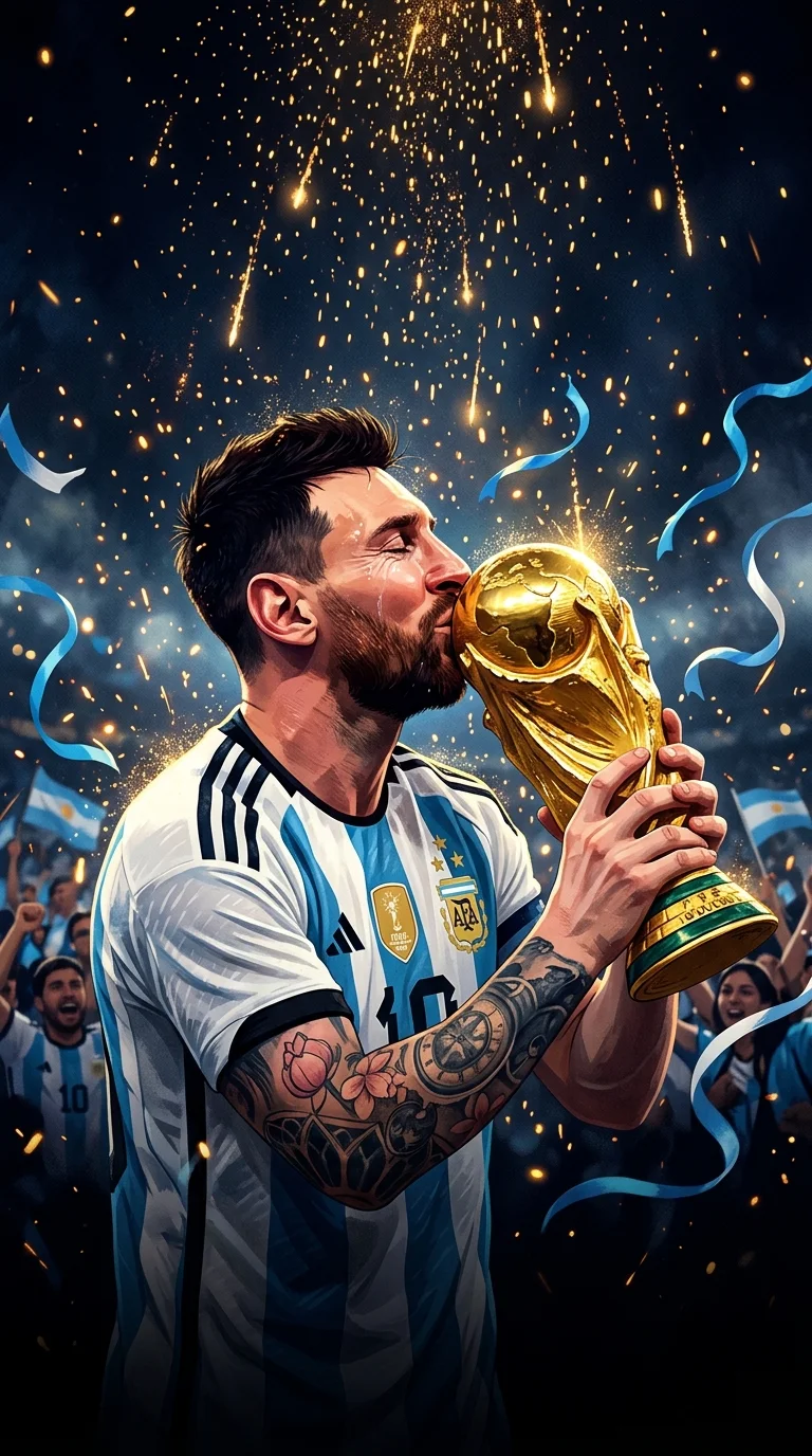 Lionel Messi World Cup Kiss Abstract Gold Art - Free 4K mobile Wallpaper