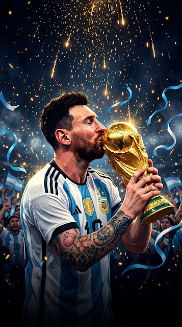 Lionel Messi World Cup Kiss Abstract Gold Art - Free mobile Wallpaper