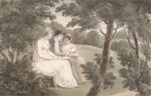 Miss Templeton Mr Holworthy and Miss Crewe Sketching in a Wooded Landscape
