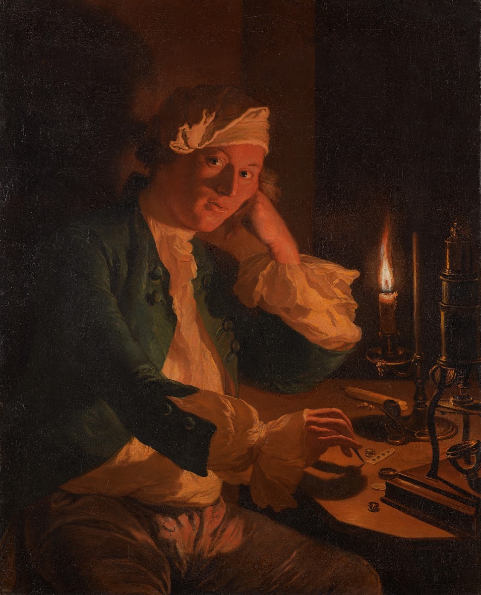 A Scientist Seated at a Desk by Candlelight c 1767
