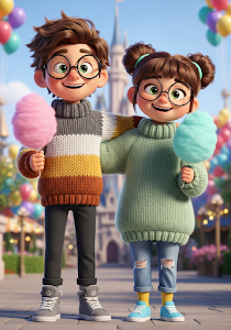 Cute Animated Kids with Cotton Candy at Fairytale Park