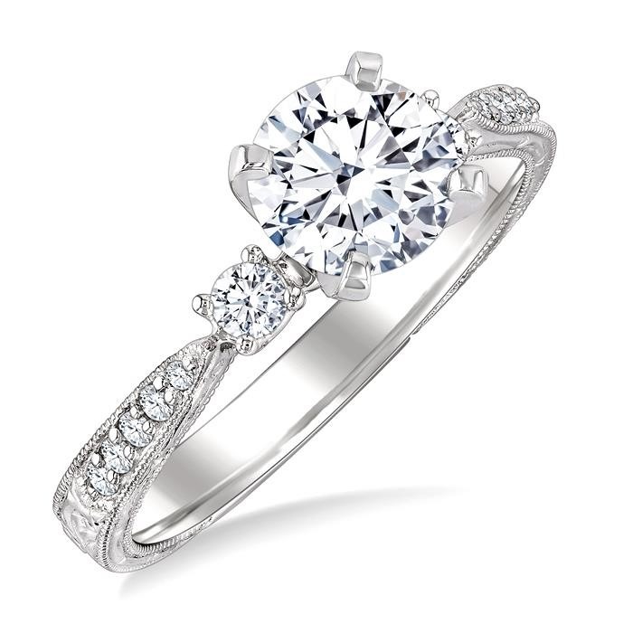 Round Shape Past Present & Future Semi-Mount Diamond Engagement Ring 25887DHFGWG-SM-0.20