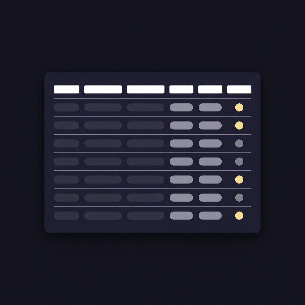 Minimalist 2D vector mockup of a small bet journal card with column placeholders for date event market odds stake and outcome showing accent result indicators straight bets