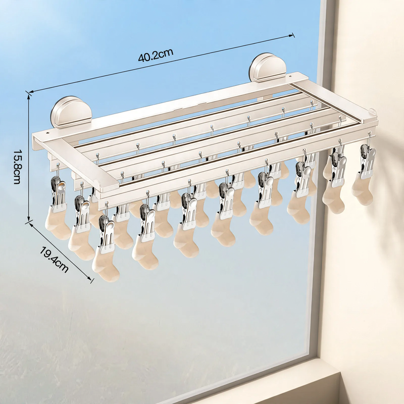 Aluminum drying rack with suction cup and clamps