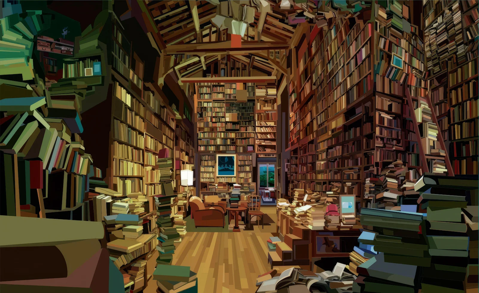 Library, Bookshelf, Interior, Study 4K Wallpaper Background (4800x2940)