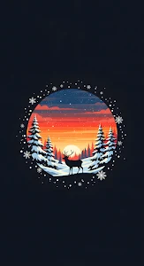 Minimalist Winter Sunset Deer Silhouette Illustration