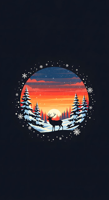 Minimalist Winter Sunset Deer Silhouette Illustration - Free mobile Wallpaper