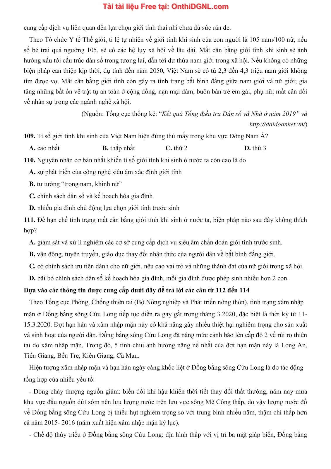 250 bài tập môn Địa Lý - Ôn thi ĐGNL ĐHQG TP HCM Phần 14