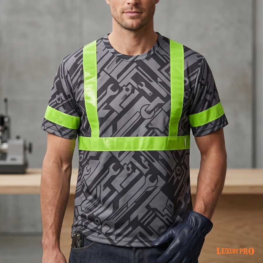 AOP Universal round neck short sleeved US size - green reflective strip