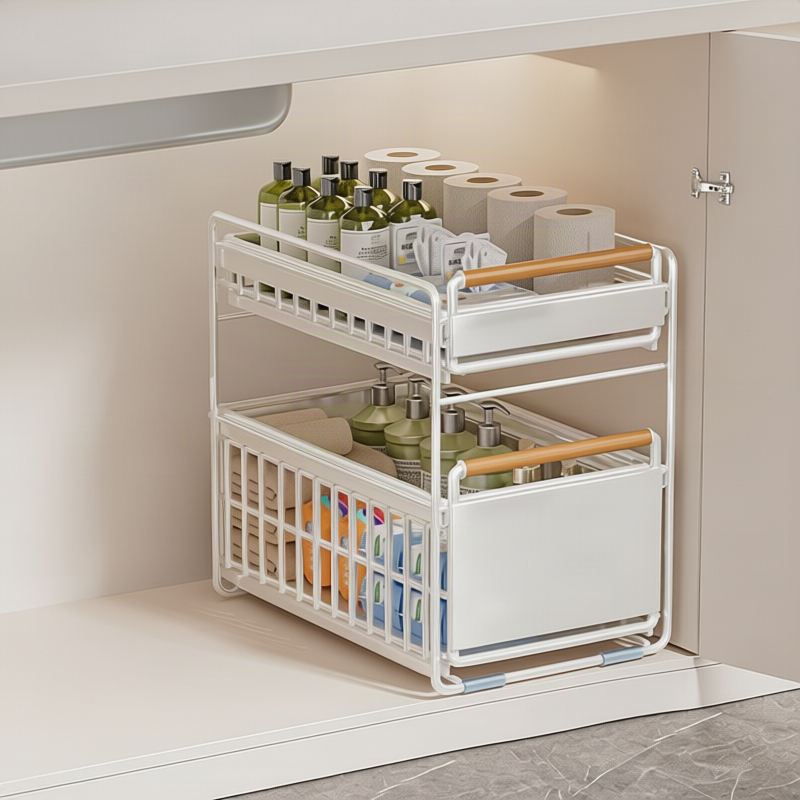 Pull-out under-sink shelf for the bathroom