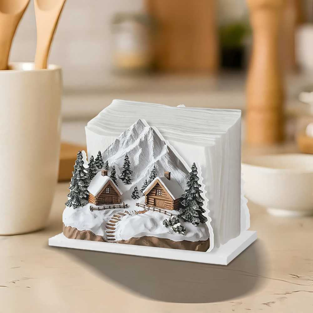 Decorative napkin holder in winter cabin design