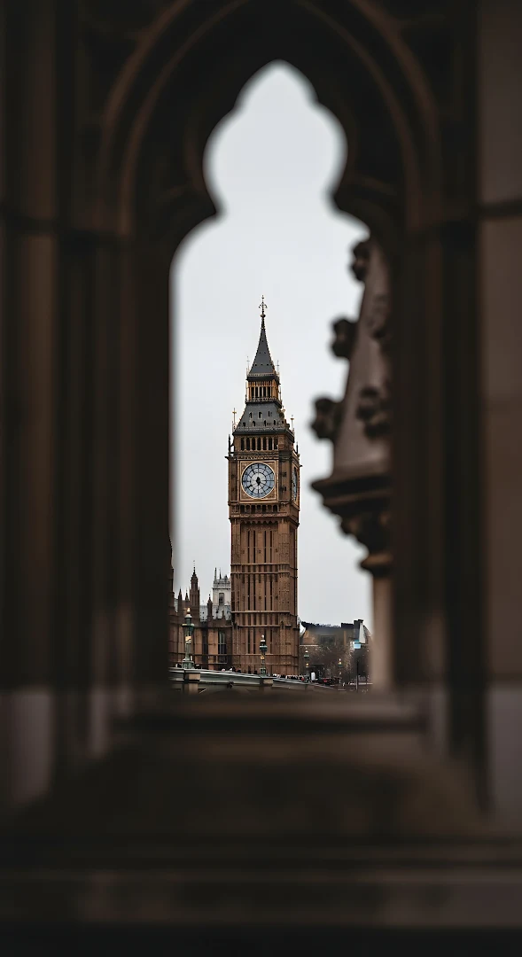 London Big Ben Framed Through Gothic Archway