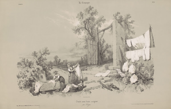Two women and a girl are doing laundry outside 1848 1853