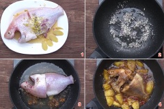 Cá diêu hồng làm sạch rồi thấm khô bằng khăn giấy, ướp cá với 2 muỗng canh nước mắm, 2 muỗng cà phê hạt nêm, tiêu, 1/2 chỗ tỏi băm, gừng băm, hành tím băm. Phi thơm chỗ hành tím băm, tỏi băm còn lại với 2 muỗng canh dầu ăn. Sau đó, cho vào 25g me chín vào đảo đều. Cho cá đã ướp vào cùng 2 muỗng canh nước mắm, thêm nước của 1 trái dừa tươi vào rồi nấu cho cá chín. Thêm 150g thơm vào rồi cho vài lát ớt cắt khoanh cùng 2 muỗng canh nước màu vào cá. Rim tới khi cạn bớt nước là được.