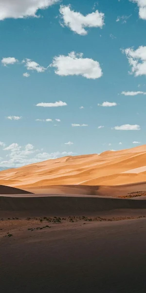 Sand Dunes, Desert Landscape, Blue Sky, Cloudscape Full HD iPhone Wallpaper Background