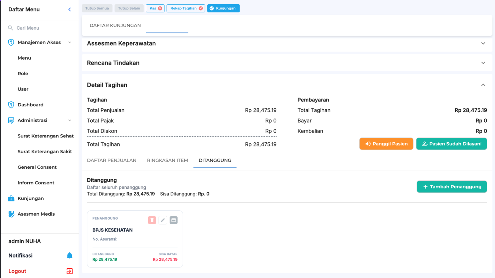 Tampilan fitur Monitoring Pembayaran pada BILLING & PEMBAYARAN