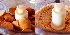 Cho bánh quy vào máy xay sinh tố xay nhuyễn. Bánh chocolate không cần lò nướng có thể sử dụng loại bánh quy mà các bạn yêu thích nhé.