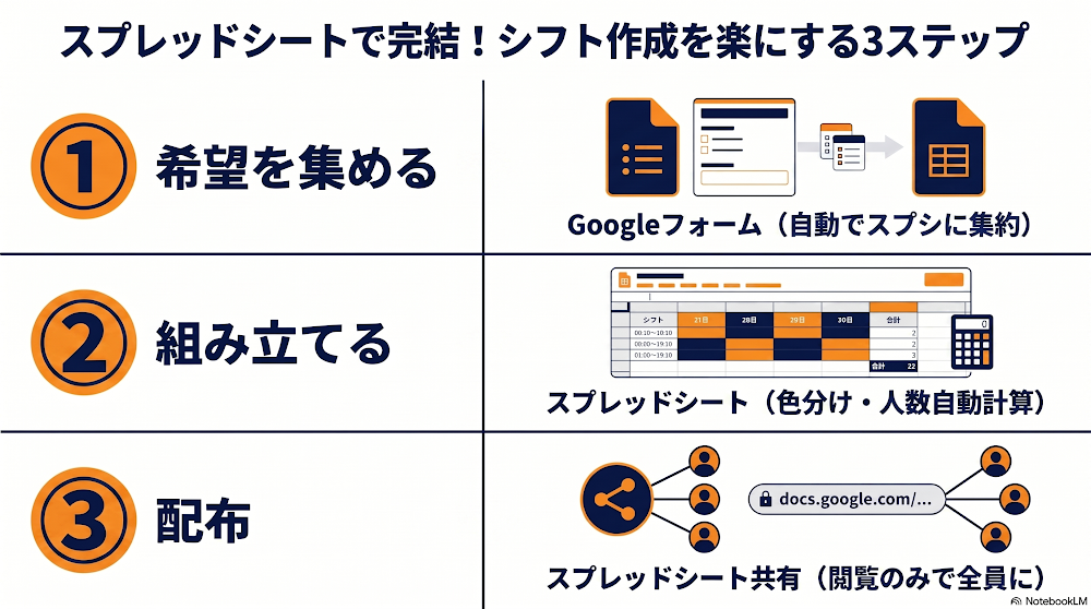 シフト作成、段階ごとの工夫