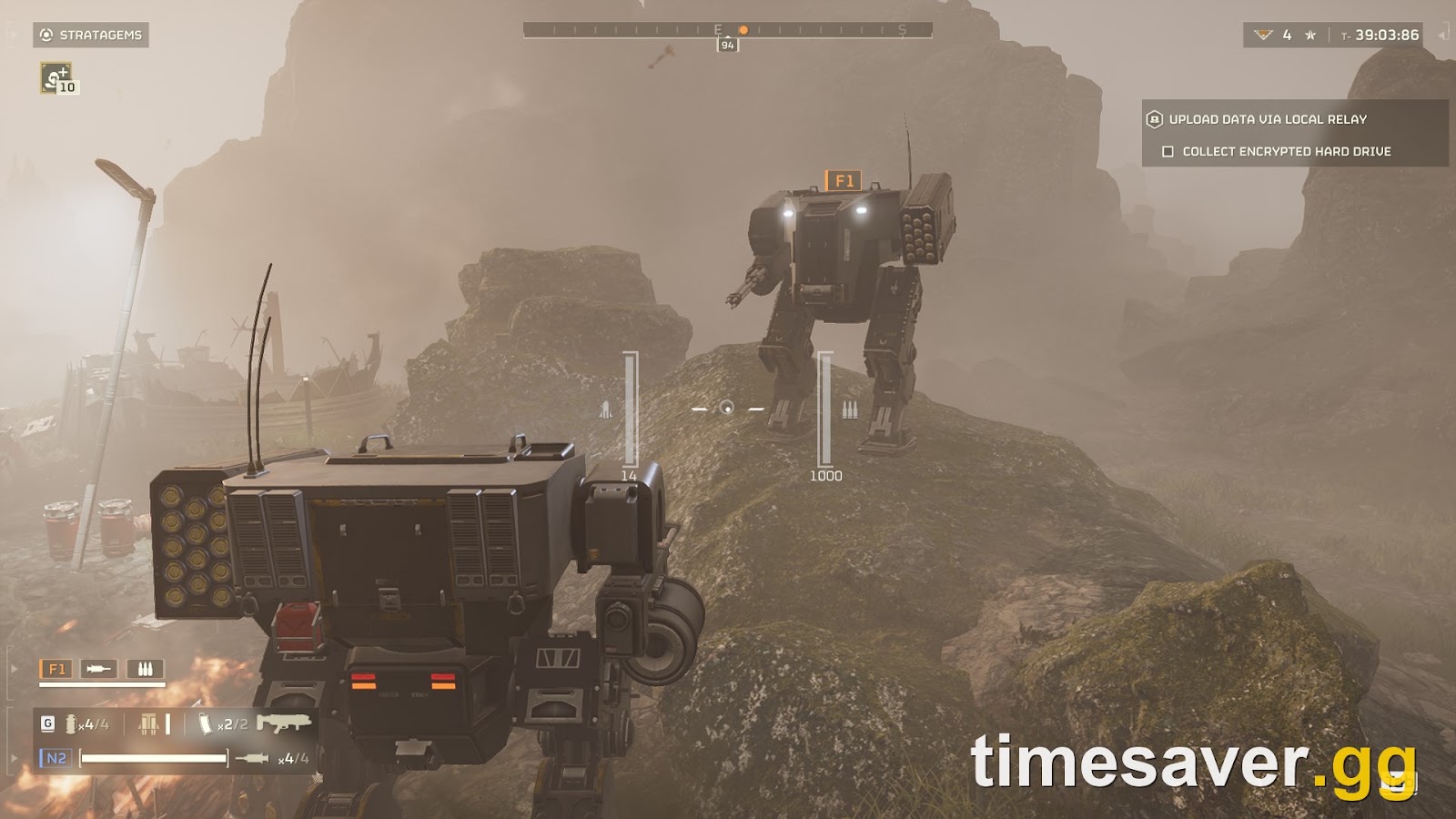 Helldivers 2 gameplay with a Patriot exosuit on a mission