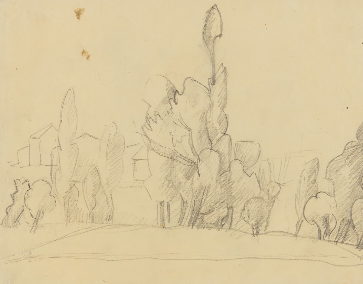 Baumlandschaft mit Häusern