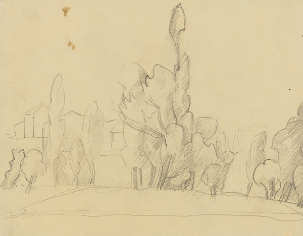 Baumlandschaft mit Häusern