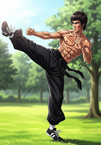 Dynamic Anime Bruce Lee in Park