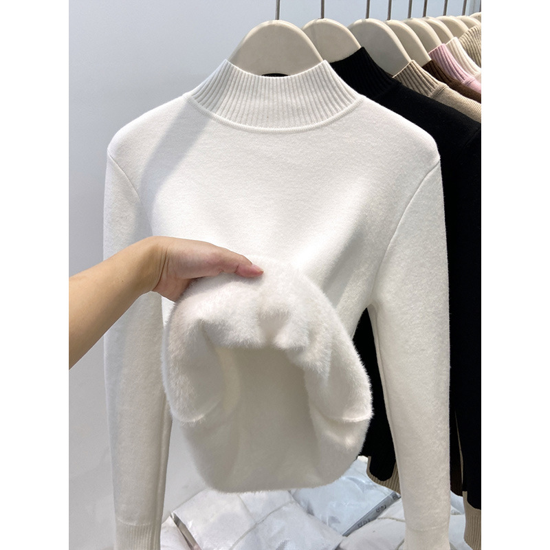 Gefütterter Damen-Strickpullover mit hohem Kragen