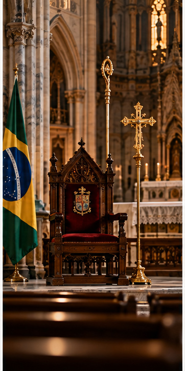 Cátedra episcopal com bandeira do Brasil